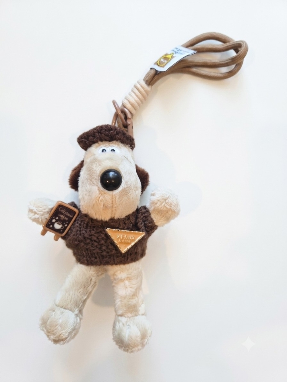 Plush Dog Toy Bag Charm in Brown and Cream - Fashion Tag